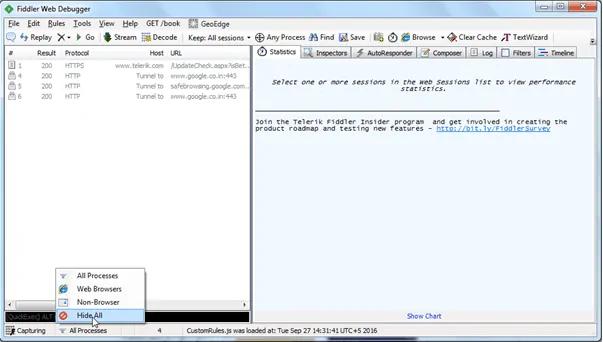 Hide All Processes in Fiddler
